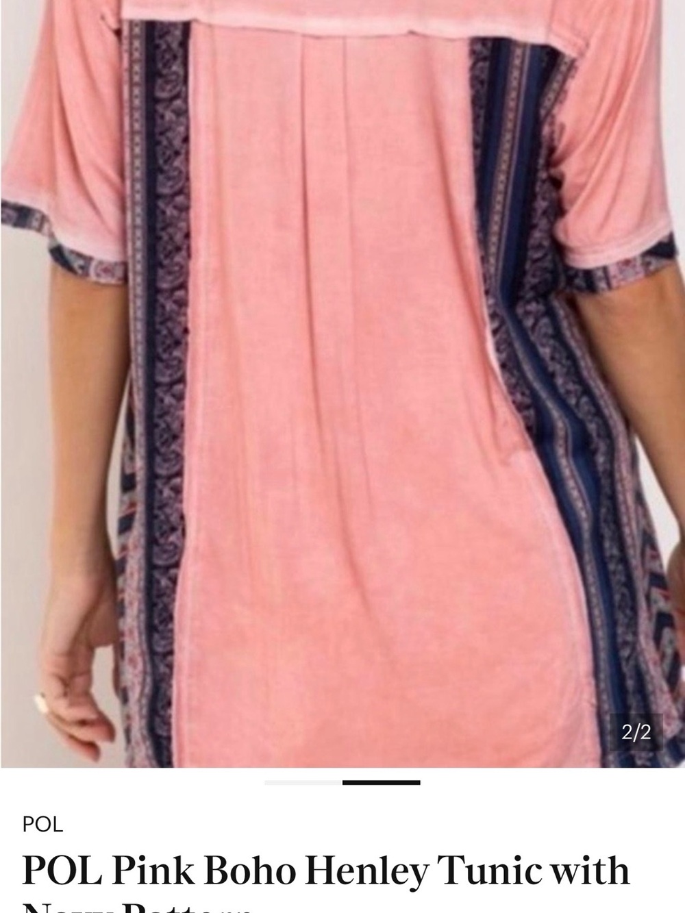 POL Pink Henley Tunic with Navy Boho Panels - Picture 2 of 2